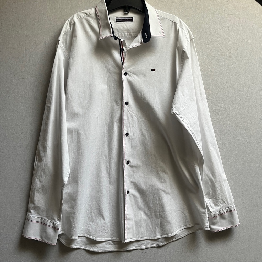 Tommy Hilfiger White Button Down Collar Shirt Mens Sz XL Classic Fit